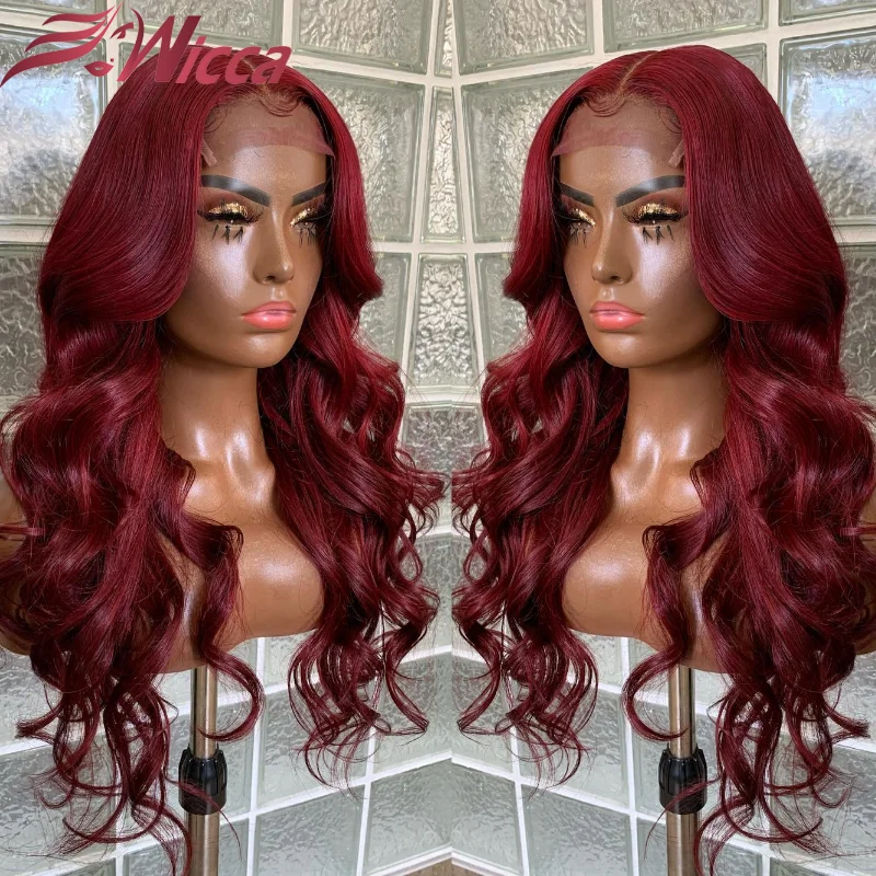 Бордовый 99J цвет человеческие волосы на шнуровке передний парик 180 плотность
