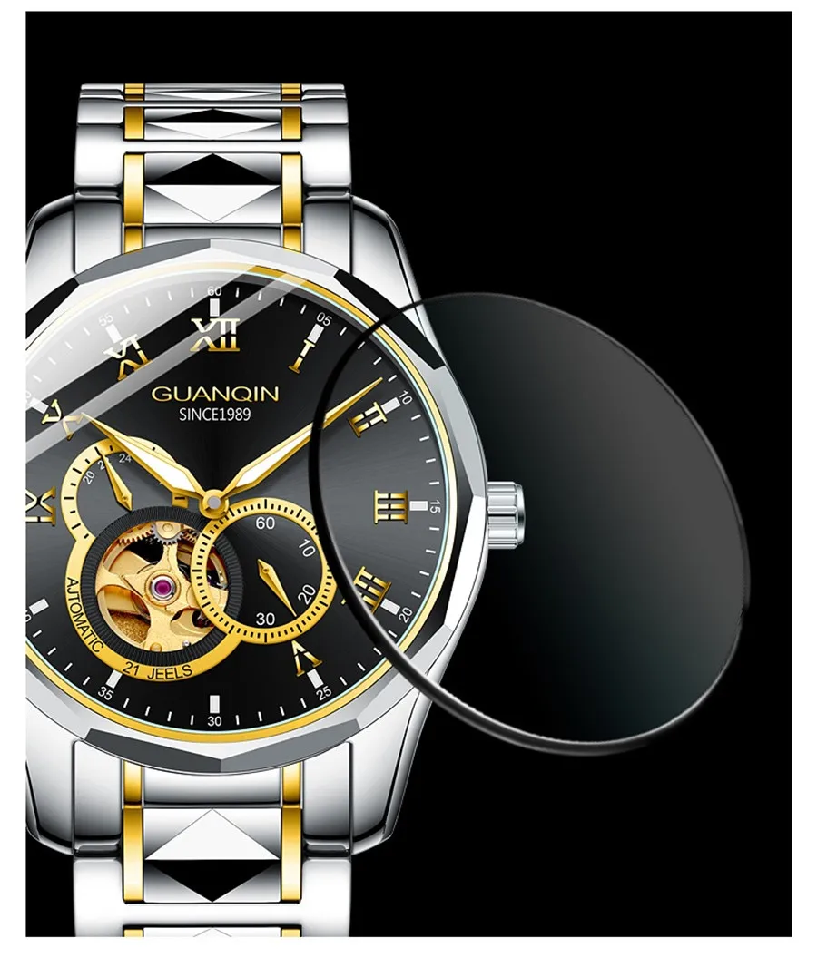 GUANQIN Japan MIYOTA Quartz Movement Automatic Mechanical Watch Men Luxury Tungsten Steel Push Button Hidden Clasp Male Clock