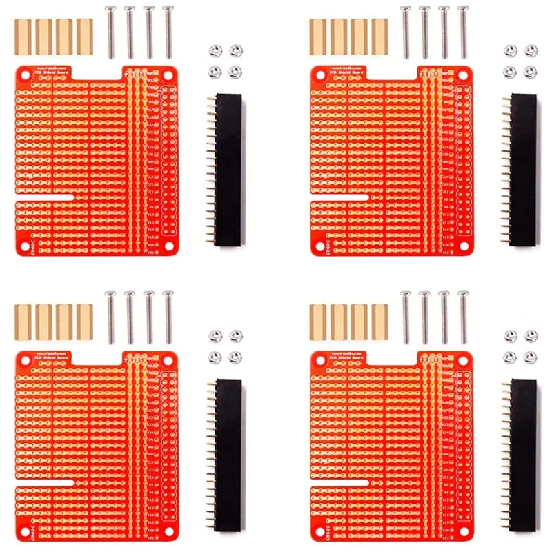 

4Pcs GPIO Breakout DIY Breadboard PCB Shield Red Expansion Board Kit Compatible for Raspberry Pi 4 3 2 B+ A+