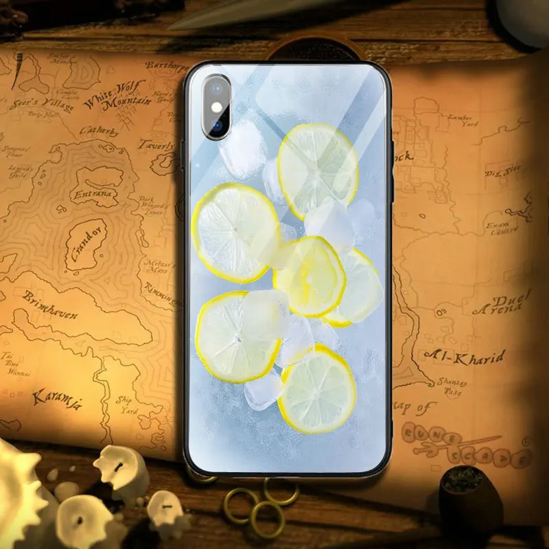 Tempered Glass Mobile Phone Cases for iPhone 5 5S SE 8 7 6 6S Plus X XR XS Max Cover Shell Lovely Summer Fruits Lemon Watermelon | Мобильные