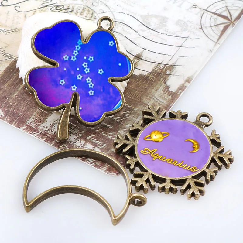 Винтажная Снежинка клевер луна античная бронза металлическая полая рама