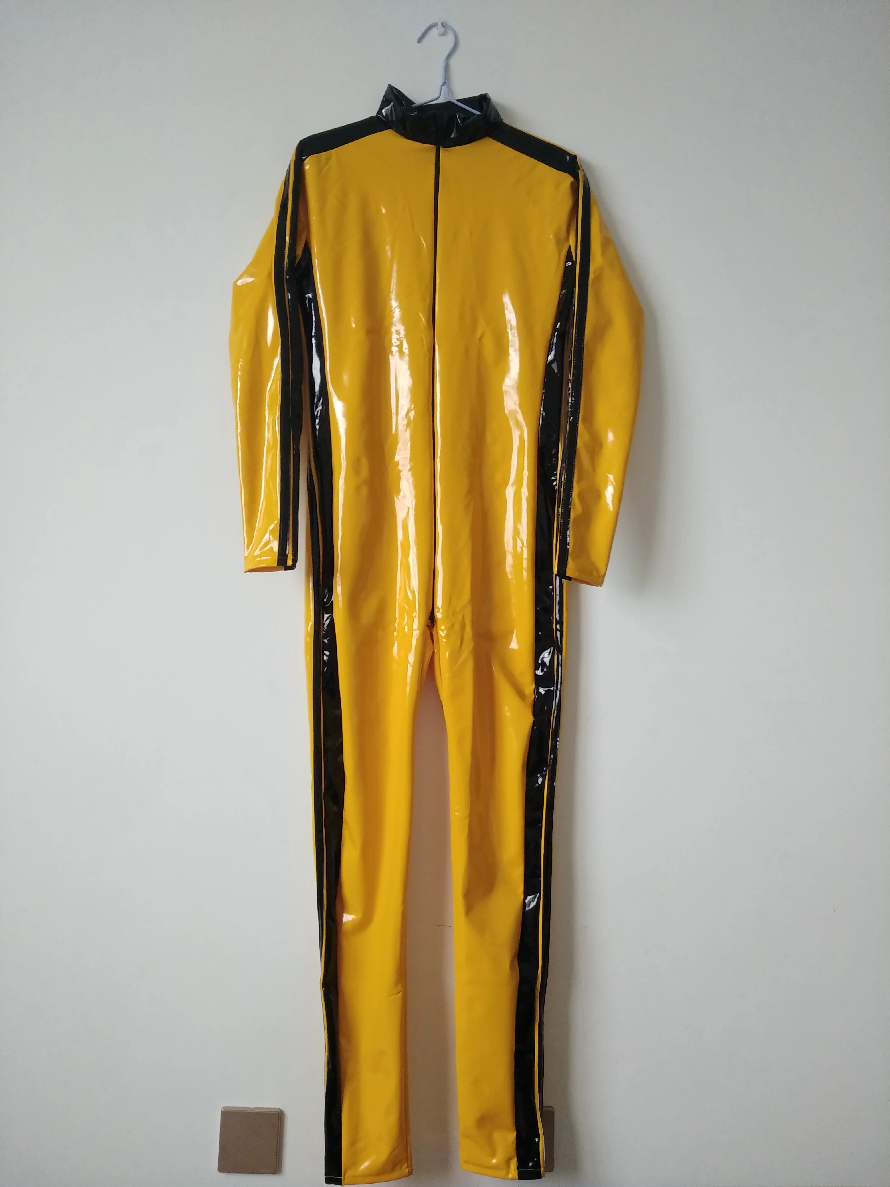 Костюм для косплея на Хэллоуин желтая искусственная кожа из ПВХ сиамская плотная