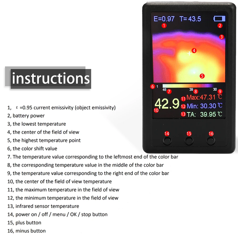 2.4 Inch Display Screen Handheld Thermograph Camera Infrared Temperature Sensors Digital High precisions Thermal Imager |