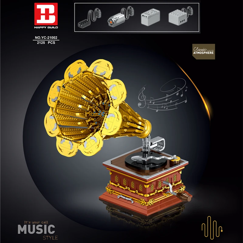

High-Tech 21002 7899 Toys The APP Motorized Phonograph Bluetooth Speaker Model Assembly Building Blocks Bricks Christmas Gifts