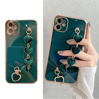 13 pro case luxury plated electroplated gold glitter heart chain strap cover for iphone 11 12 pro max 8 plus 7 xr xs x se 2020