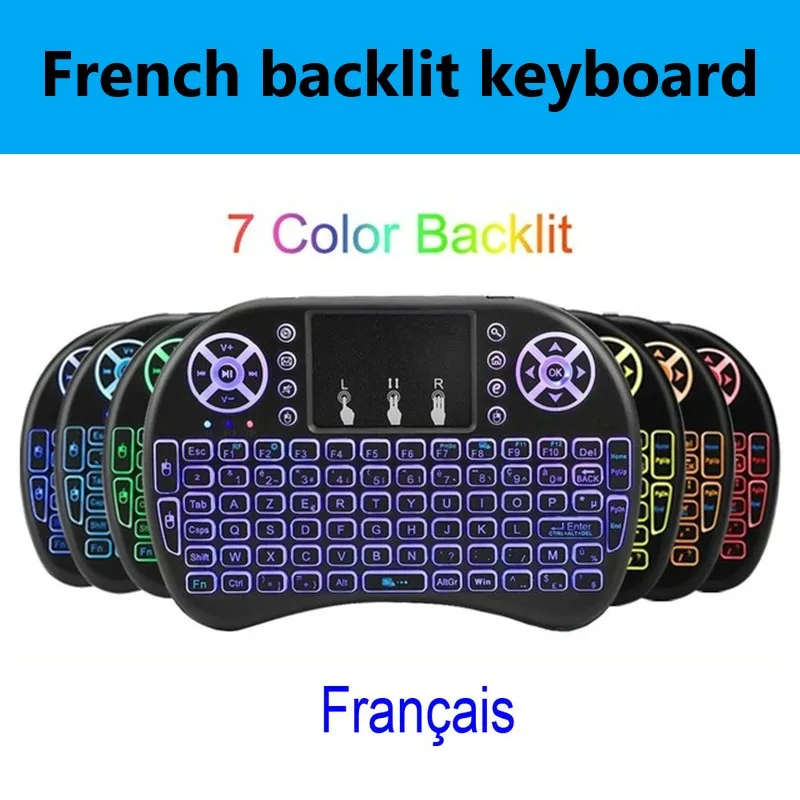 2.4G I8 Mini Keyboard Wireless Keyboard Backlit Air Mouse English Russian Spanish French Remote Control for Android TV BOX - Цвет: French backlit