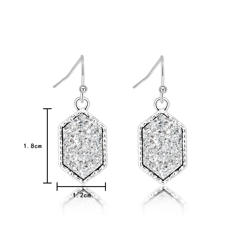 Drusy шестигранные Висячие серьги, Имитация кристаллов, камни Друза, позолоченные сережки с серебряным покрытием, брендовые ювелирные изделия для женщин