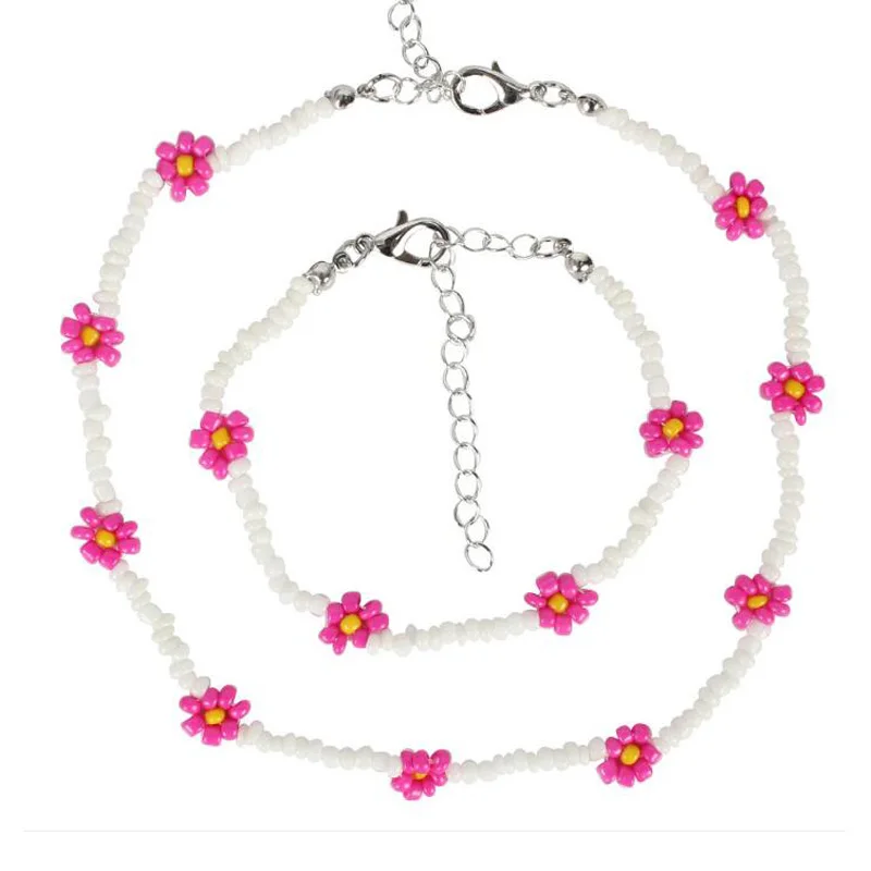 Набор из ожерелья и браслета Wgoud с ромашками Модный богемный этнический цветной