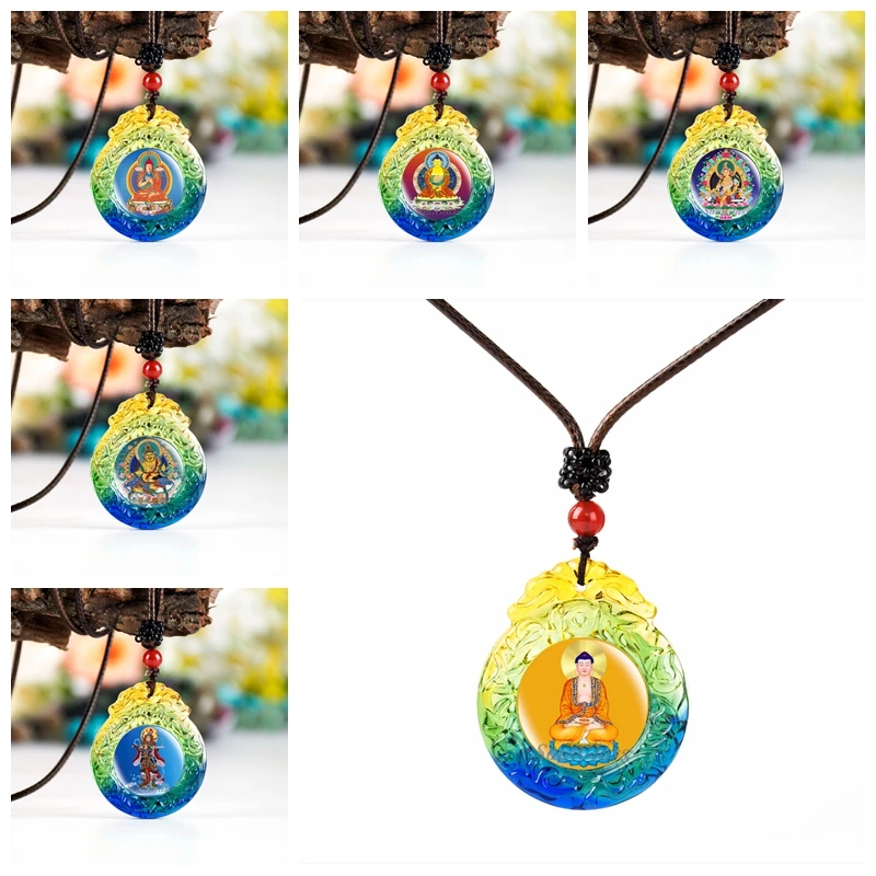 Фото Новые стеклянные цветные кристаллы счастливое первоначальное ожерелье Будда