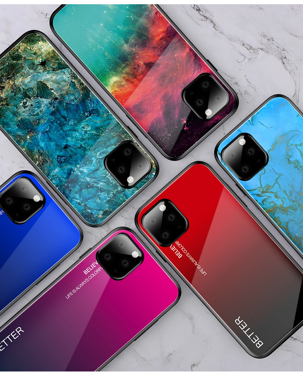 

Gradient Tempered Glass Case For iphone 11 Pro Max Case iphone 7 8 6 6S Plus Phone Back Cover Iphone se 2020 11 XS XR X Cases