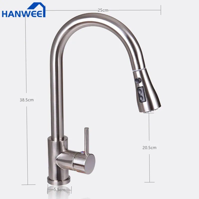 Кухонный кран из матового никеля выдвижной носик с одним отверстием и смеситель