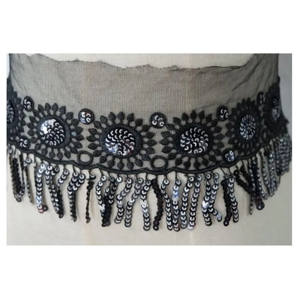 4 м/лот x цвета (черный синий серебристый +) пайетки Цветочная вышивка кружева