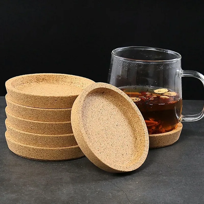 

5pcs Round Cork Coasters Heat Insulation Table Pads Simple Placemat Decorative Cup Cushion for Home Cafe Office (Khaki)