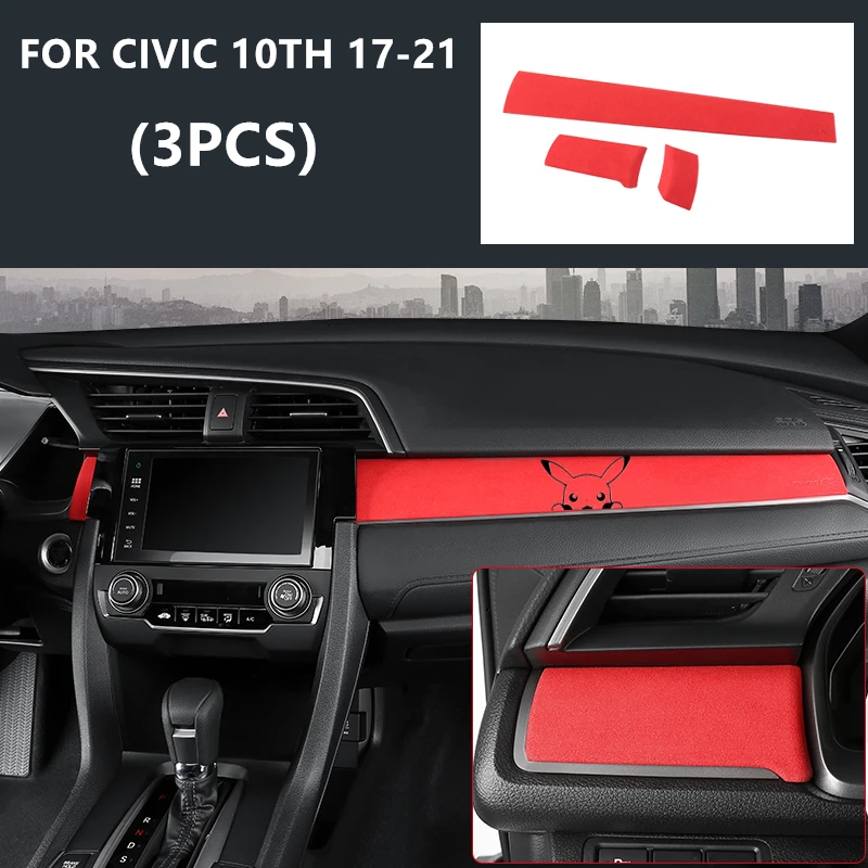 For Honda Civic 10TH GEN 2017 2018 2019 2020 2021 NEW  Metal Sport Short Plush Interior Instrument trim cover Accessories CN