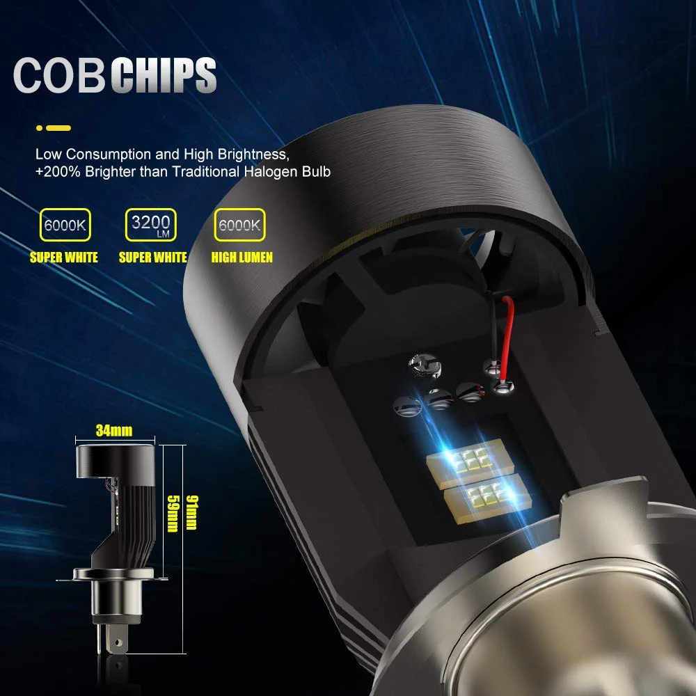 

2PCS LED H4 Car Headlight Bulb Hi/Lo Beam Automobles Headlamp Auto with Blue/red Angel EyeSuper 6000K White Accessories 12/24V