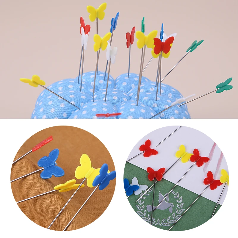 LMDZ 100 шт. Лоскутные штифты для шитья бабочки с плоской головкой смешанных цветов