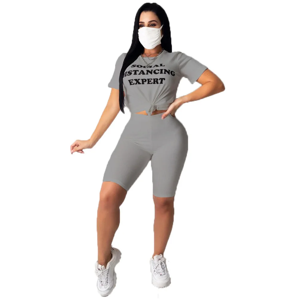 

2021 Summer Women Two Piece Tracksuit Festival Clothing Letter Print Short Sleeve T-Shirt Knee Length Pant Plus Size Sweatsuits