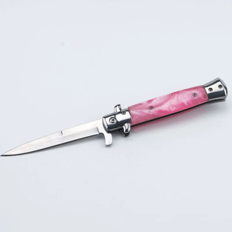 Pink Ручка из нержавеющей стали складной охотничий нож Быстрый открытый туристический карманный нож тактический нож для выживания на природе инструмент - Цвет: Pink