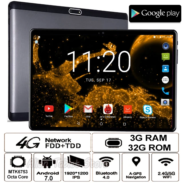 Планшет Google Play 10 дюймов 1920 * 1200HD 2.5D закаленное стекло Восьмиядерный процессор 4G LTE