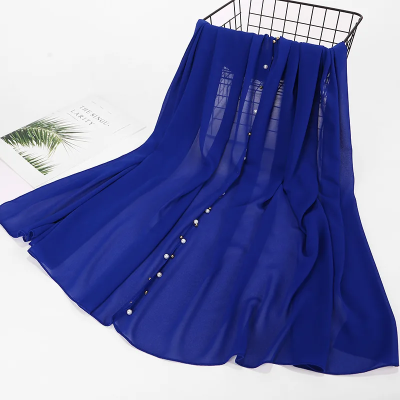 women pearl bubble chiffon scarf Head hijab wrap full cover-up shawls foulard femme headscarf crinkle muslim hijabs stole