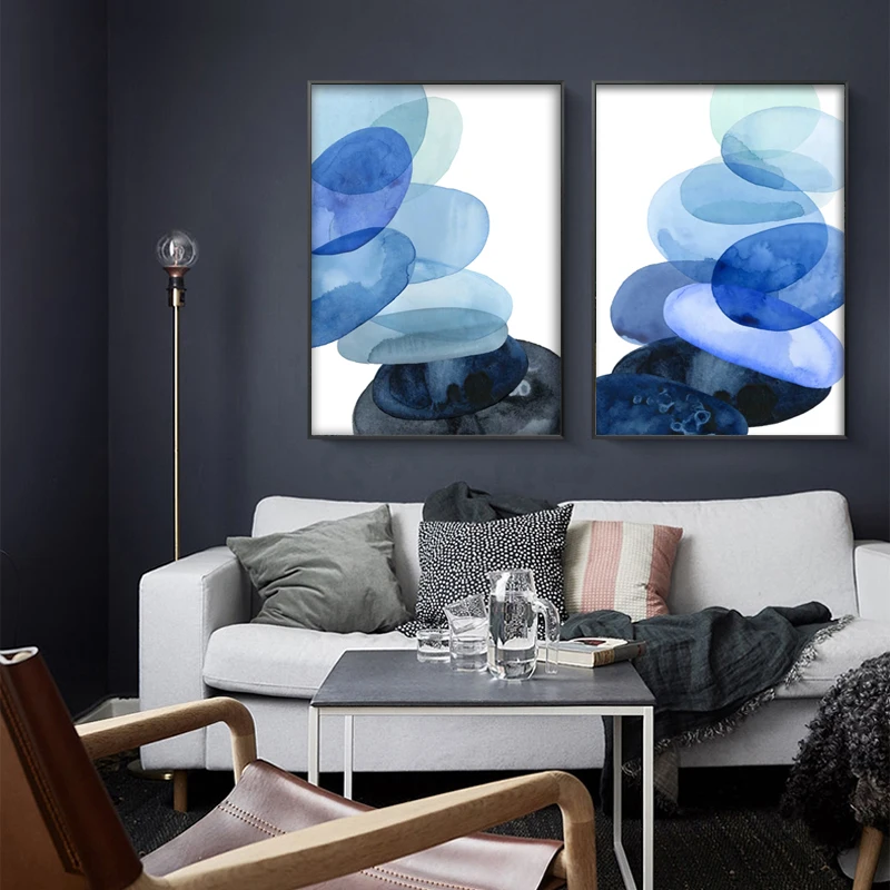 

Blue Abstract Stone Canvas Painting Poster Print Living Room Bedroom Office Decoration Nordic Golden Picture Wall Art Home Decor