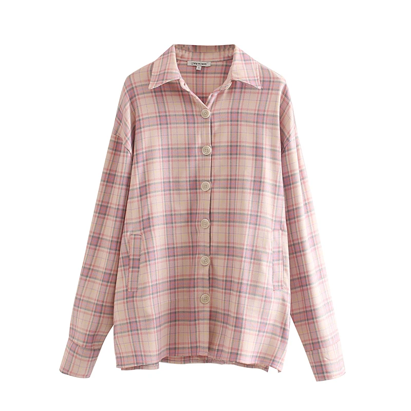 Осень 2019 корейский стиль свободный большой размер клетчатая блузка женская