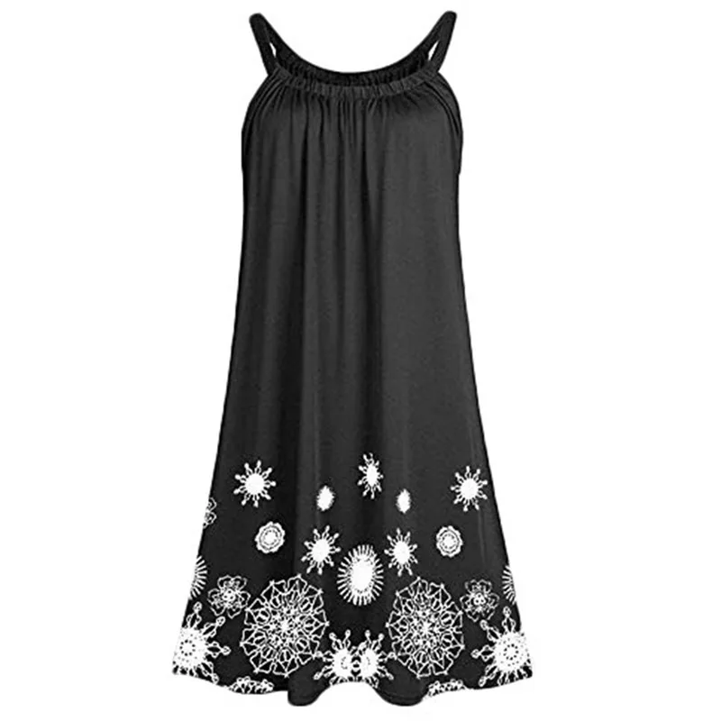 

Women's Suspender Printed Pleated Loose Skirt Dress Maternity Mid Length Top