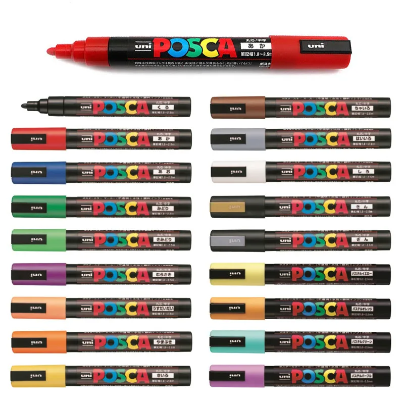Posca PC-5M цветные маркеры для рисования, школьные канцелярские принадлежности, офисные принадлежности, художественный маркер, средний наконечник, 1,8-2,5 мм, 17 цветов, маркеры, ручка