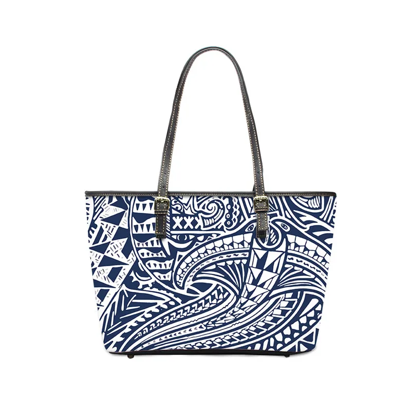 

Полинезийская плечевая сумка с плечевым рисунком, повседневные синие тоуты, роскошные большие кожаные дорожные дамские сумочки на ремне