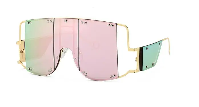 mirror pink Новые огромные модные квадратные солнцезащитные очки женские мужские брендовые Дизайнерские Большие металлические заклепки модные уникальные очки знаменитостей Рианна - Цвет линз: mirror pink