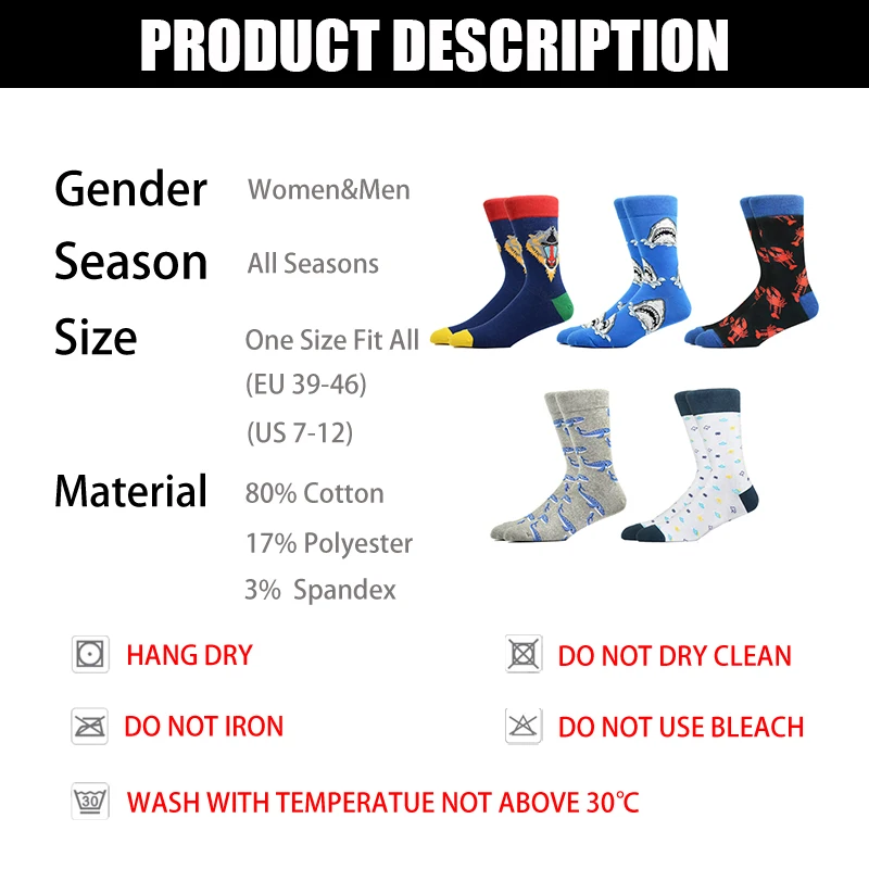 

A Pair Of Creative Autumn Winter Men And Women Cotton Casual Socks Animal Baboon Shark Dolphin Sock Funny Happy Classic Socks