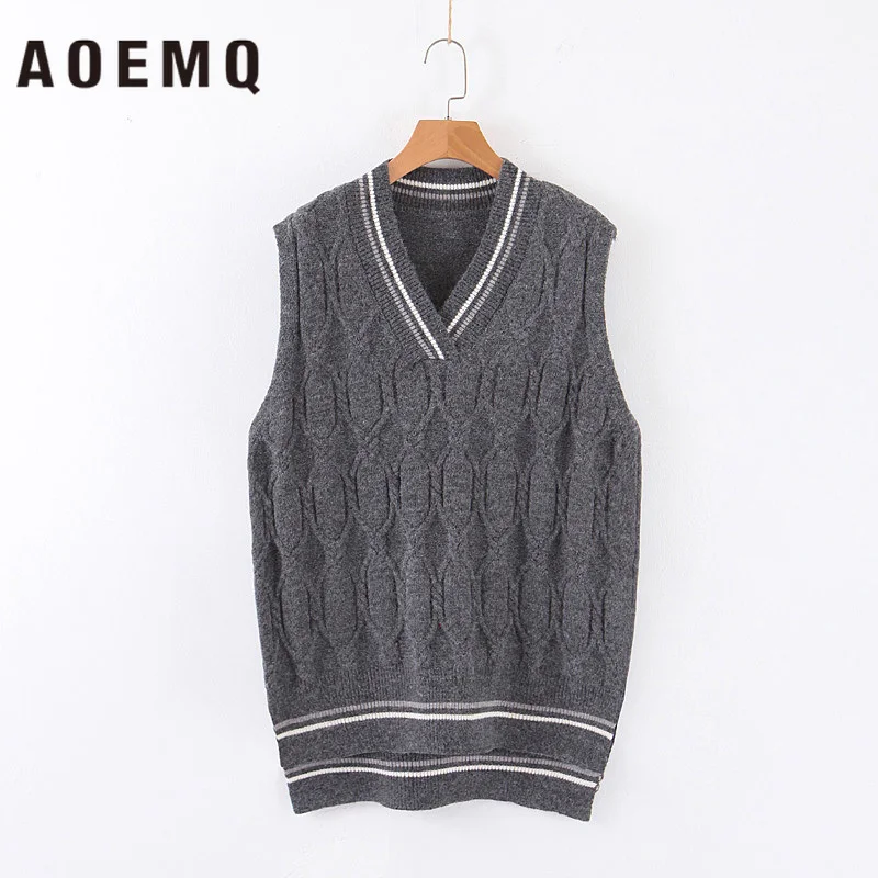 AOEMQ модный свитер с v образным вырезом зимний жилет драпировкой без рукавов