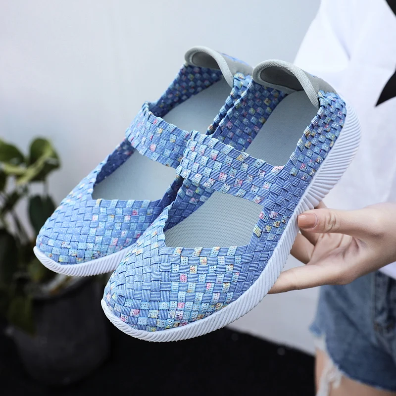 

Womens Flats Shoes Summer Sneakers Breath Woven Casual Loafers Soft Walking Shoes Women Tenis Big Size 35-42 Zapatos De Mujer