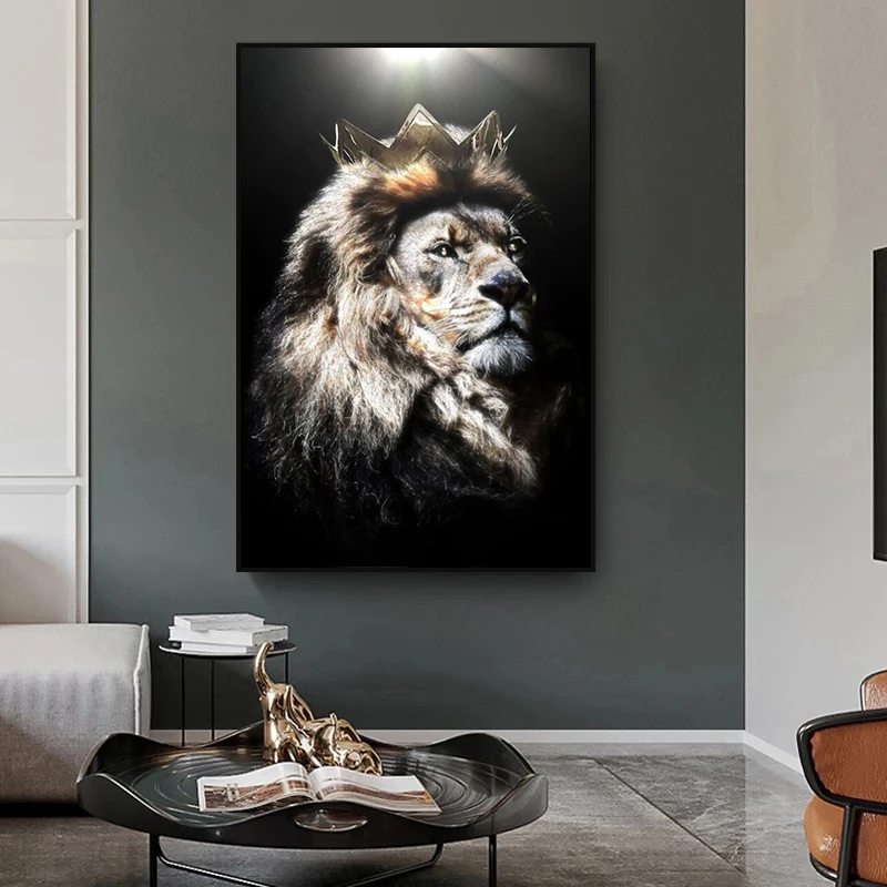 

Modern Animal Art Lion Head with Crown Canvas Paintings Posters and Prints Wall Art Pictures for Living Room Decor Home Decore