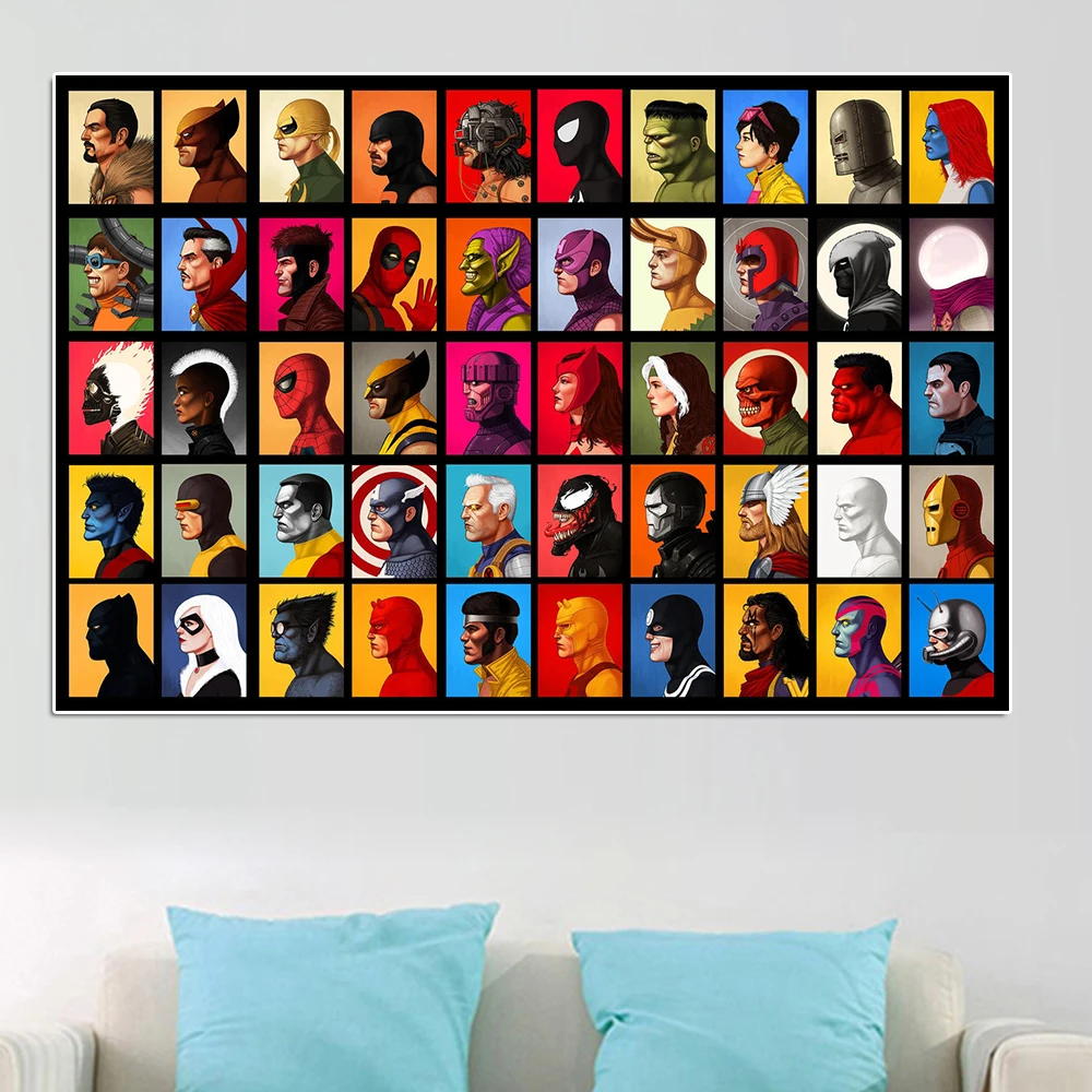 

Marvel Characters Canvas Wall Art Superhero Head Poster And print Cartoon Avengers Painting Living Kids Bedroom Home Decoration
