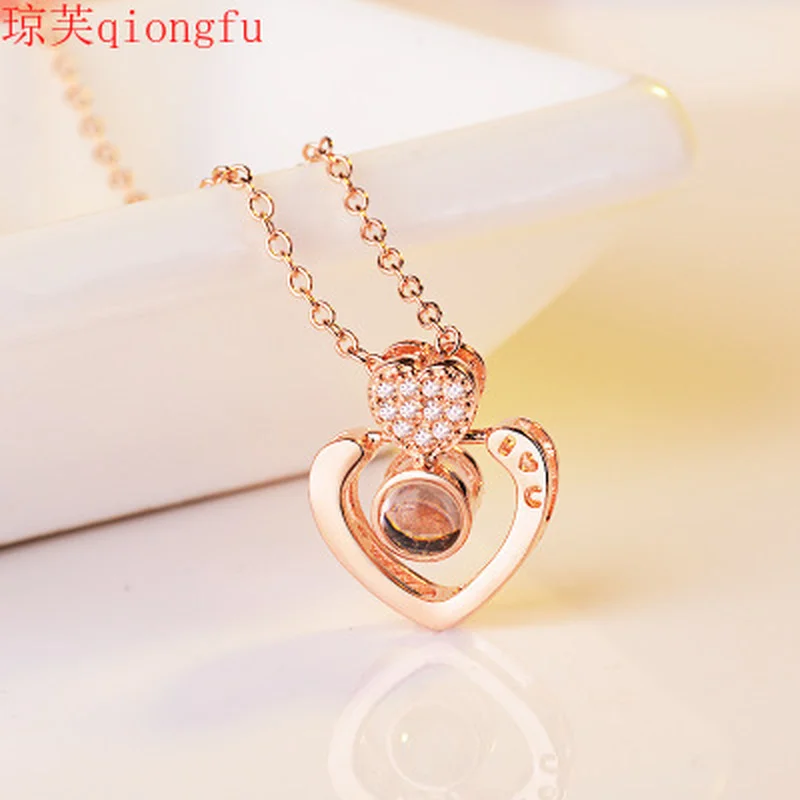 

Women's Necklace S925 Silver 100 Languages I Love You Heart-shaped Pendant Diamond Necklace Friendship Customized Jewelry