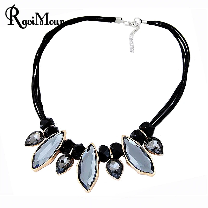 

Women Necklace Geometric Crystal Statement Chokers PU Leather Maxi Necklaces & Pendants Fashion Jewelry Collier Femme