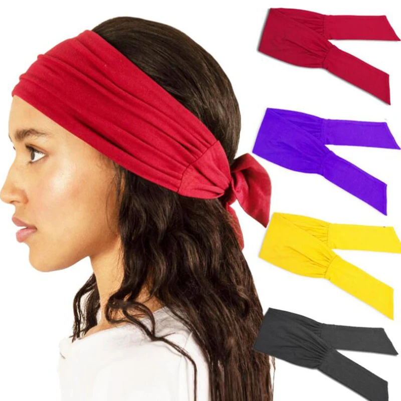 Женская однотонная хлопковая повязка на голову с бантом спереди и сзади| |
