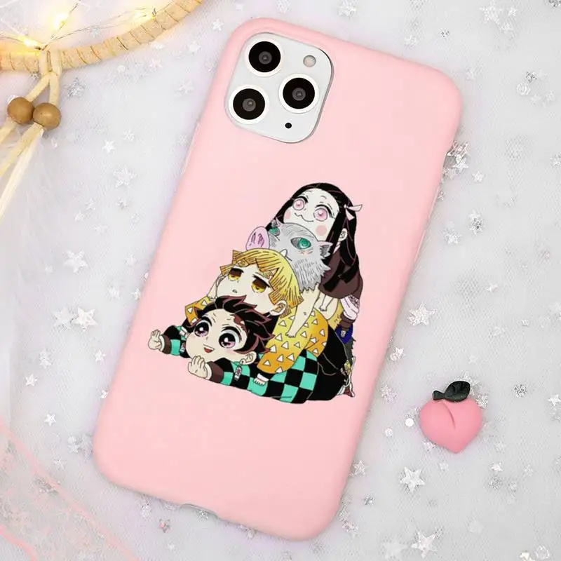 

Japan Anime Kimetsu No Yaiba Phone Case Candy Color for iPhone 11 12 mini pro XS MAX 8 7 6 6S Plus X SE 2020 XR