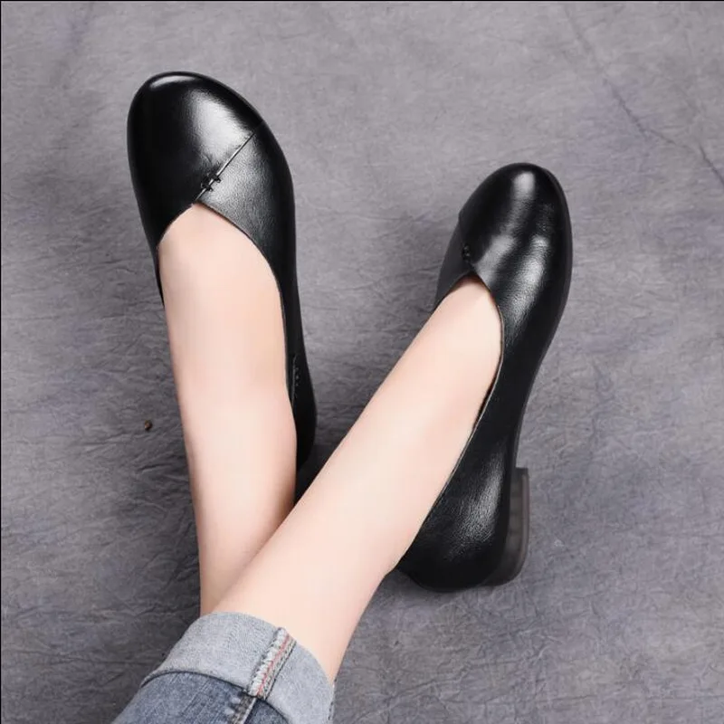 2021 New Genuine Leather Ballet Flats literary Retro Women Singles Shoes Woman Flat Heel Soft Sole Mother Shoes Lady Loafers Sho