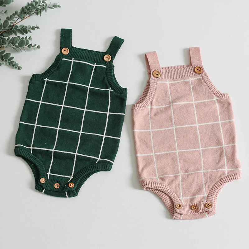 

0-2Yrs Infant Baby Rompers Baby Boys Girls Sleeveless Clothes Grid Braces Rompers Spring Autumn Baby Boys Girls Rompers