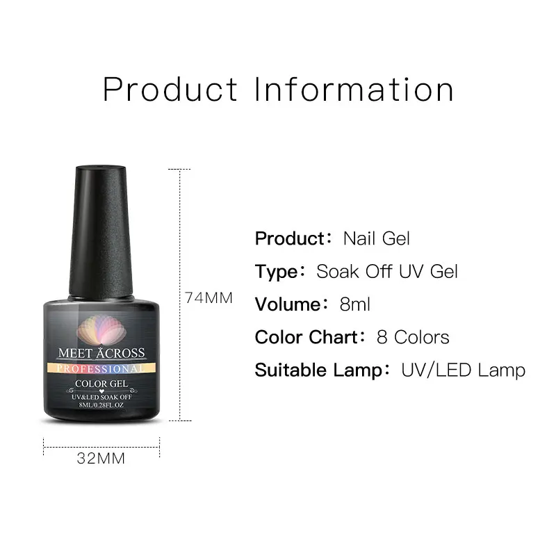 Набор УФ-гель-лаков MEET ACROSS полуперманентный Праймер верхнее покрытие 8 мл стойкий