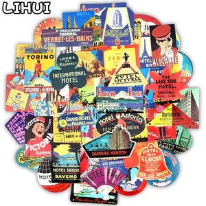 55 pcs retro hotel style stickers graffiti building logo travel sticker to diy suitcase luggage laptop fridge car bicycle phone free global shipping