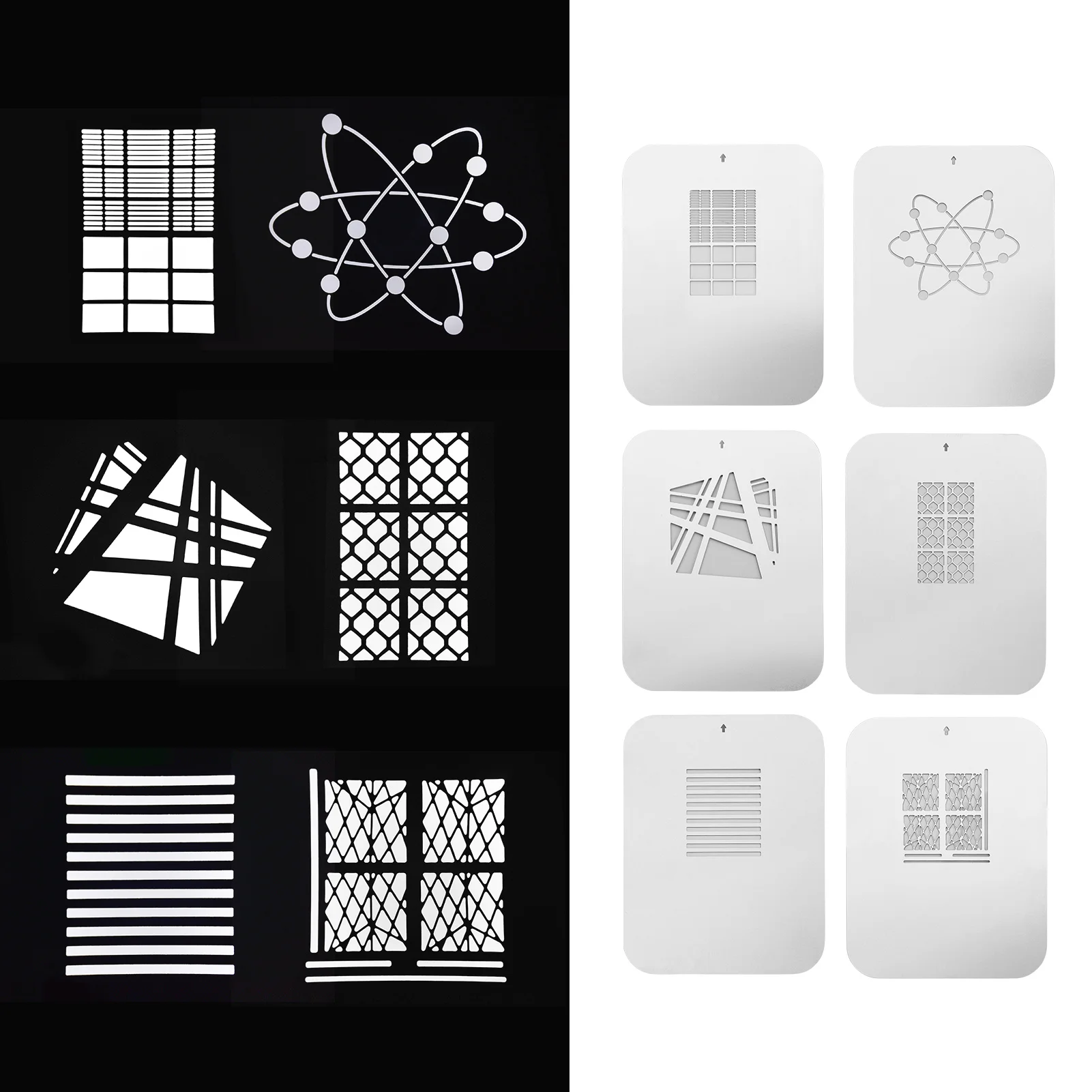 6 шт./компл. Gobos графические карты металлические пластины с полыми узорами для