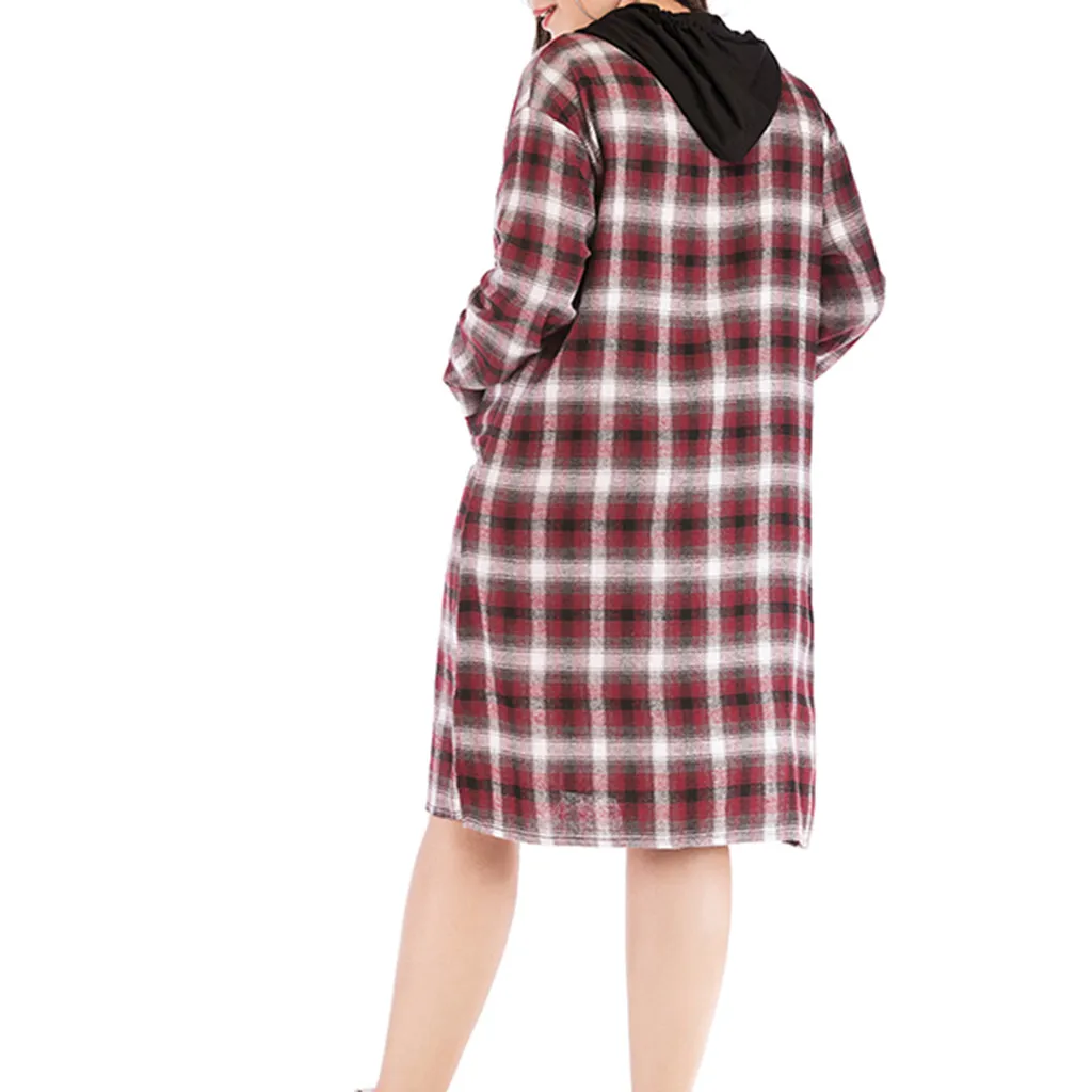 Plus Size Women Grid Stripe Dress Elegant Lady Office Long Sleeve Tunic Bandage Midi Autumn Winter#g4 | Женская одежда