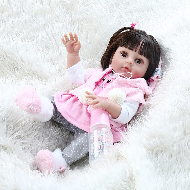 48 см силиконовая кукла reborn baby новорожденная девочка с розовым кроличьим платьем