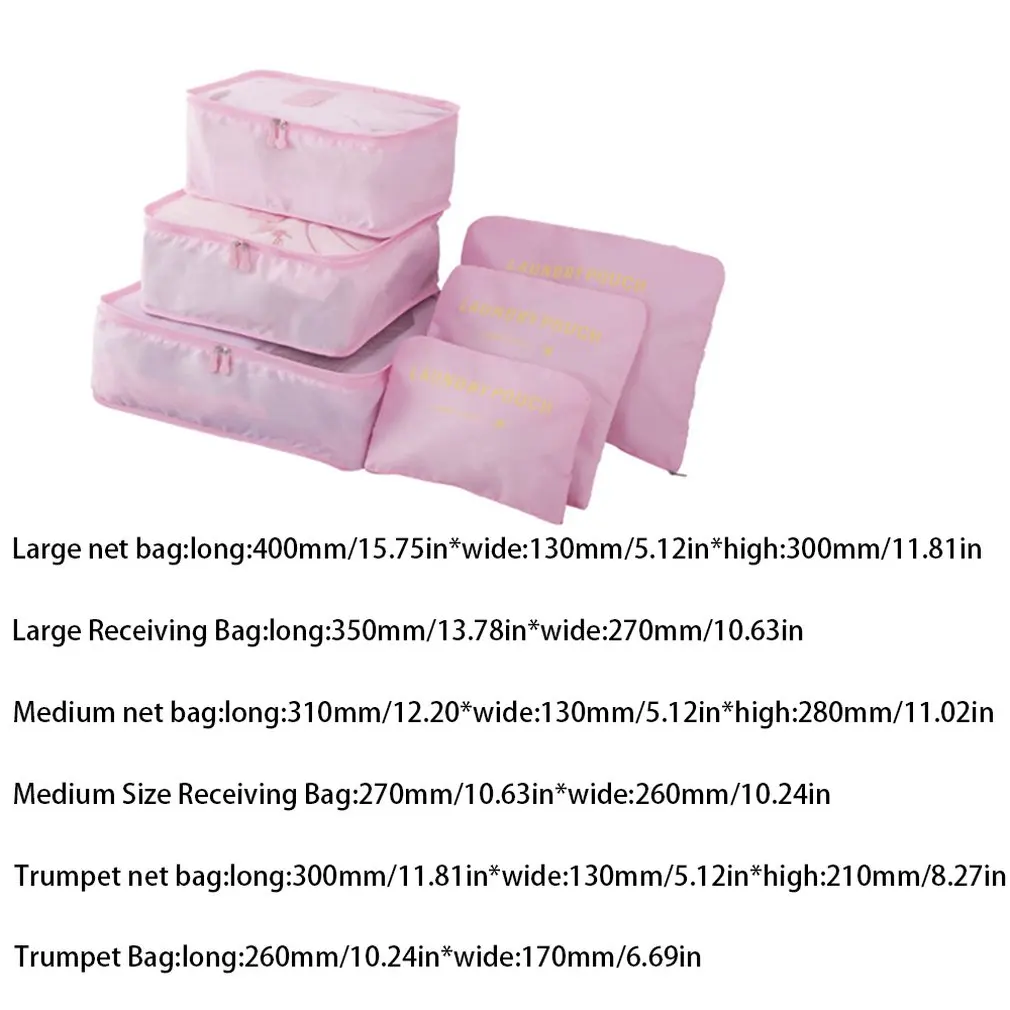 

6 Pcs/set Nylon Packing Cubes Set Travel Bag Organizer Large Capacity Travel Bags Hand Luggage Clothing Sorting First Aid kits