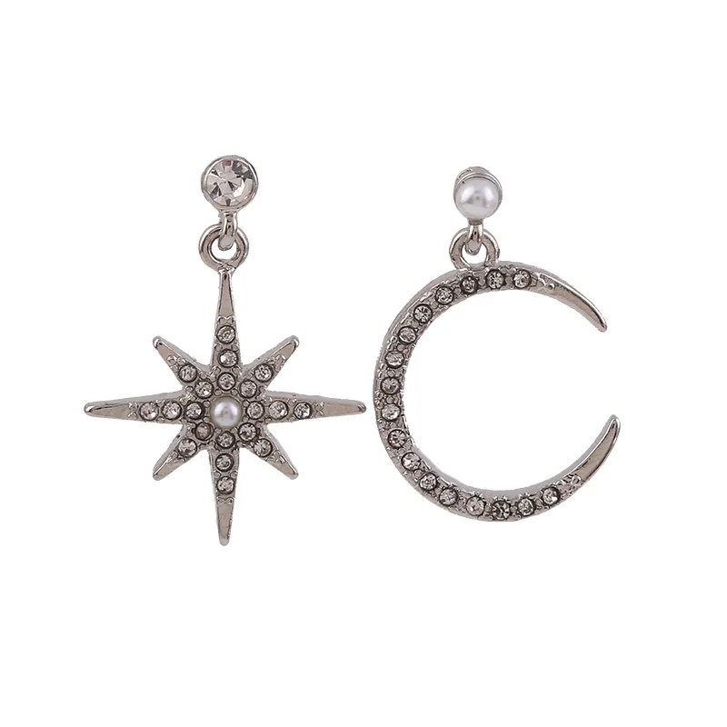 

2020 New Trendy Zirconia Star Moon Women's Dangle Earrings Gold Color Asymmetric Drop Earrings Wedding Party Jewelry Pendientes