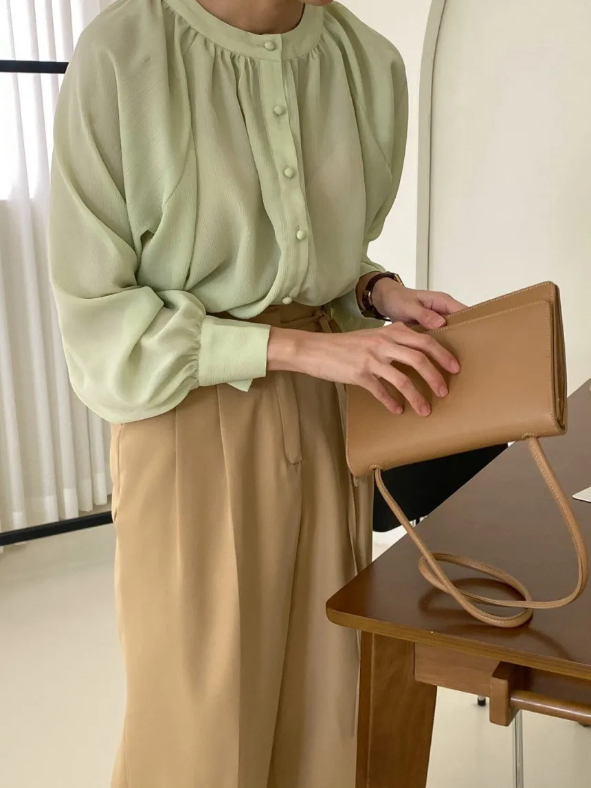 

Корейская шикарная свежая Милая универсальная Молодежная рубашка в западном стиле с круглым вырезом и длинным рукавом дизайнерский топ с б...