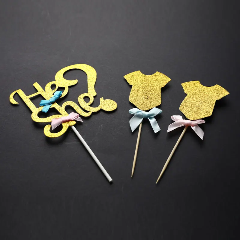 He Or She Gender Reveal Cake Topper Party Decoration Suppliers Girl Boy Bow Clothes Cupcake For Baby Shower Decor |